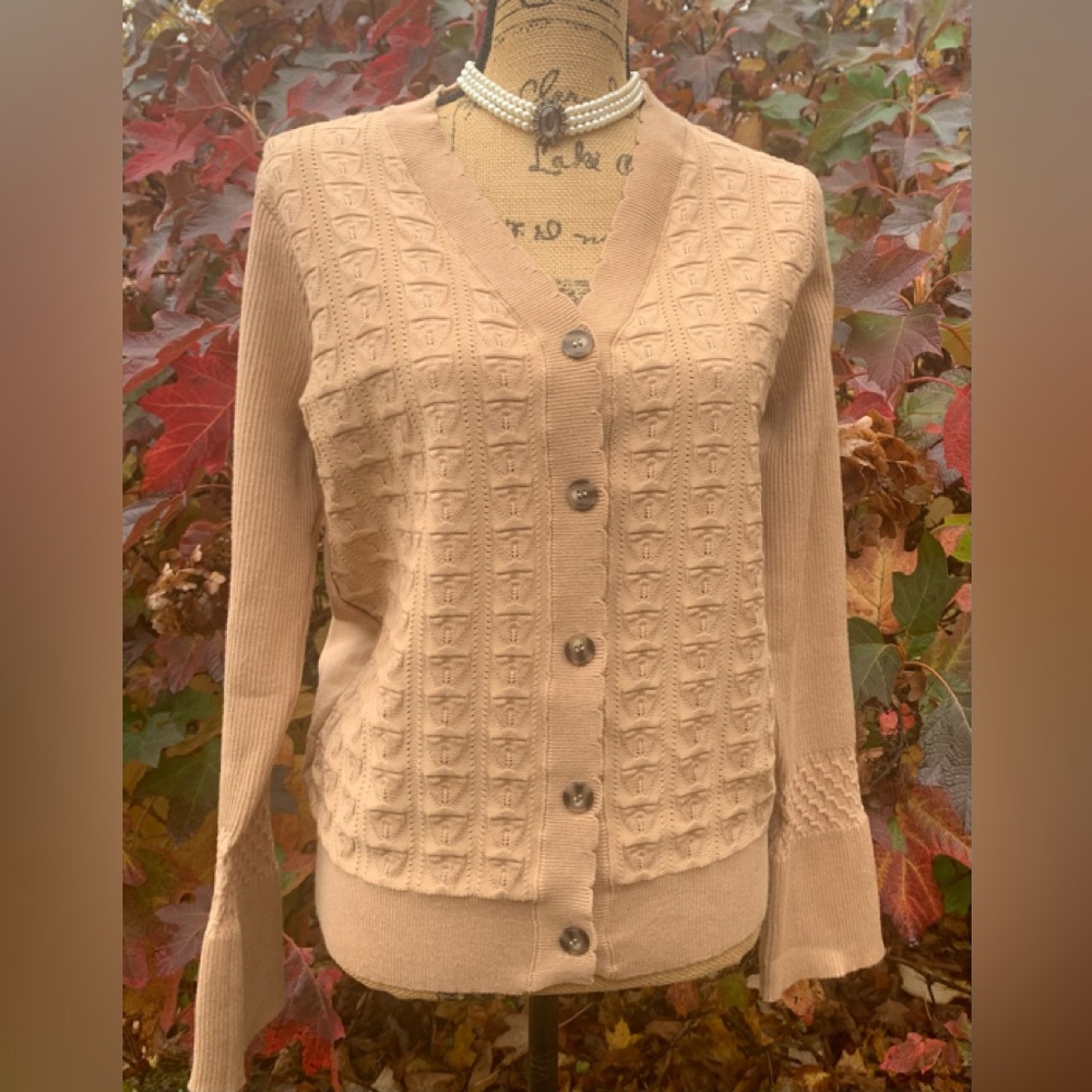 GRACE KARIN ladies 50% viscose blend size Med dark tan Ribbed Cardigan NWT